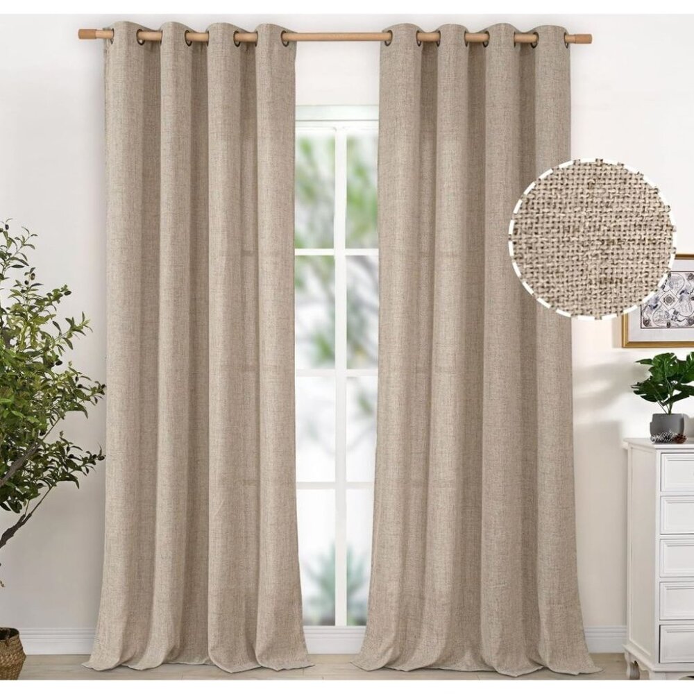 YoungsTex Flax Linen Textured Curtains 52" X 90" Pair Bronze Grommets